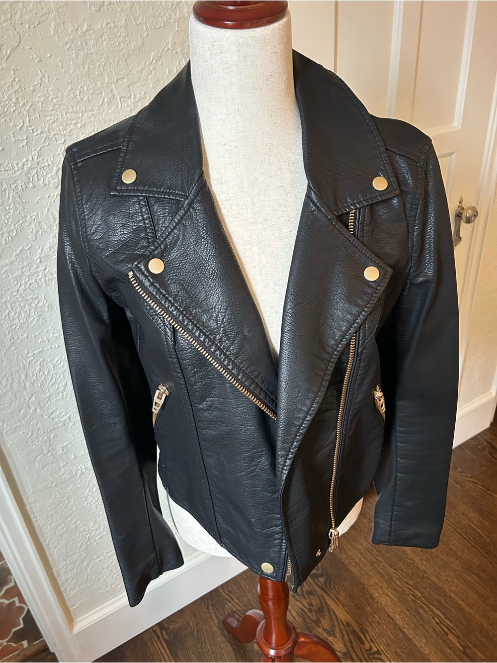 Blank NYC Black Faux Leather Moto Jacket with Gold Hardware